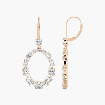 ROUND SHAPE OVAL, EMERALD & ROUND SHAPE DIAMOND EARRING