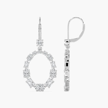 ROUND SHAPE OVAL, EMERALD & ROUND SHAPE DIAMOND EARRING