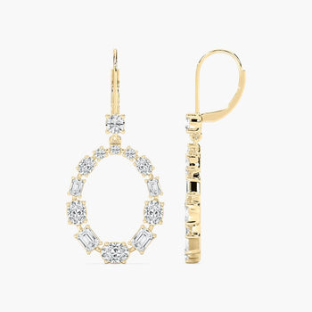 ROUND SHAPE OVAL, EMERALD & ROUND SHAPE DIAMOND EARRING