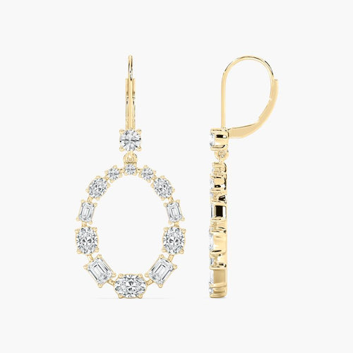 ROUND SHAPE OVAL, EMERALD & ROUND SHAPE DIAMOND EARRING