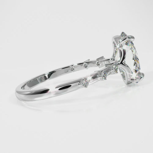 IGI Certified Distance Pave Ring for Women, Lab Created Diamond Oval Engagement Ring