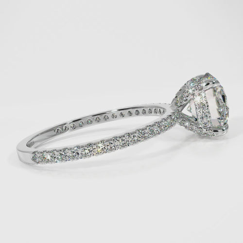 IGI Certified Round Lab Grown Diamond Engagement Ring, Eco Friendly Diamond Hidden Halo Ring