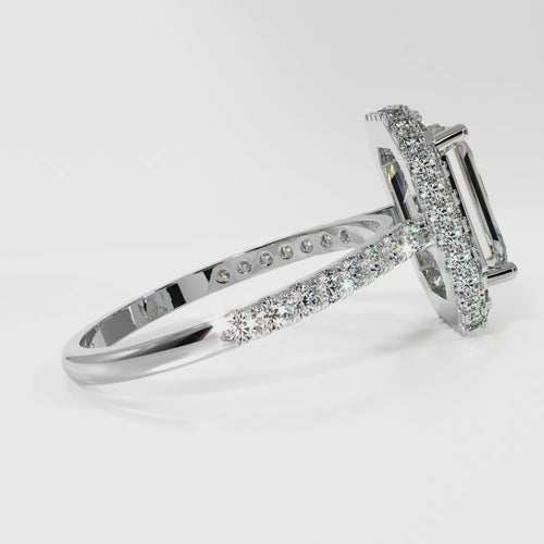 IGI Certified Emerald Cut Lab Grown Diamond Halo Engagement Ring